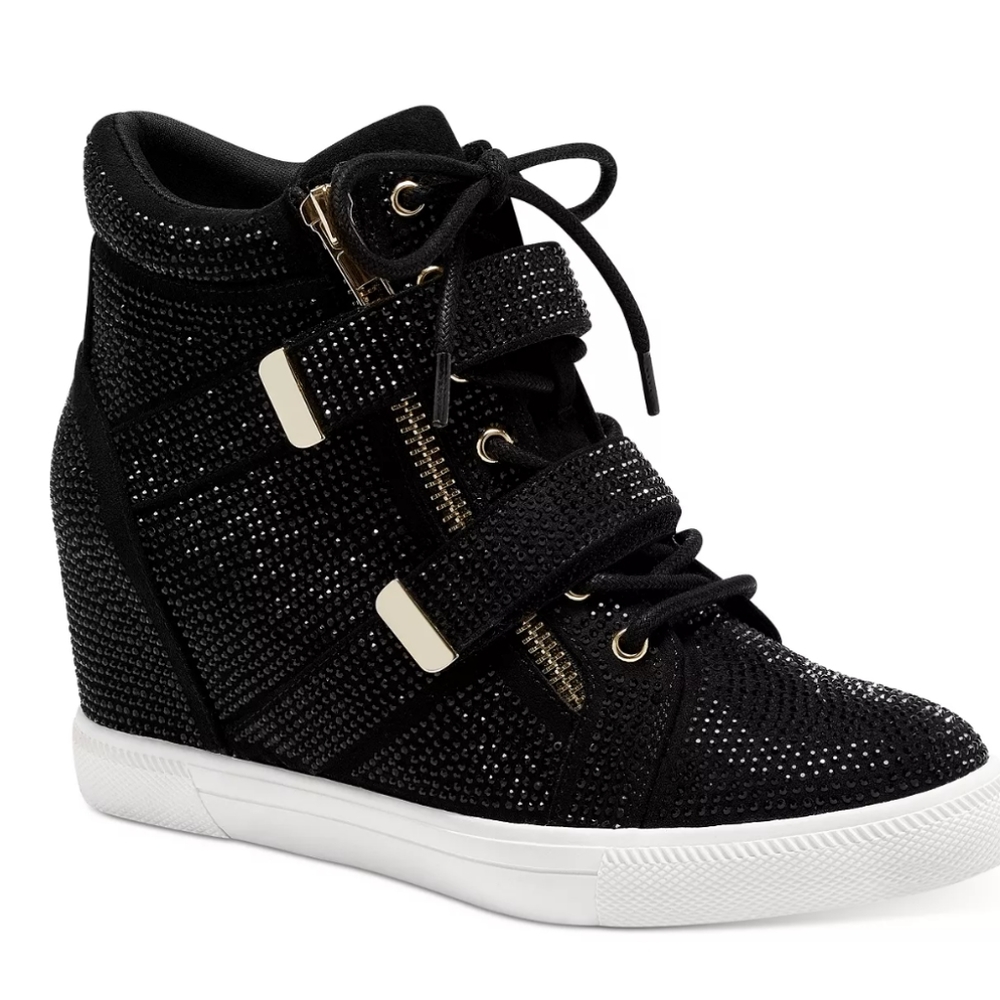 Black Sparkly Wedge Sneakers